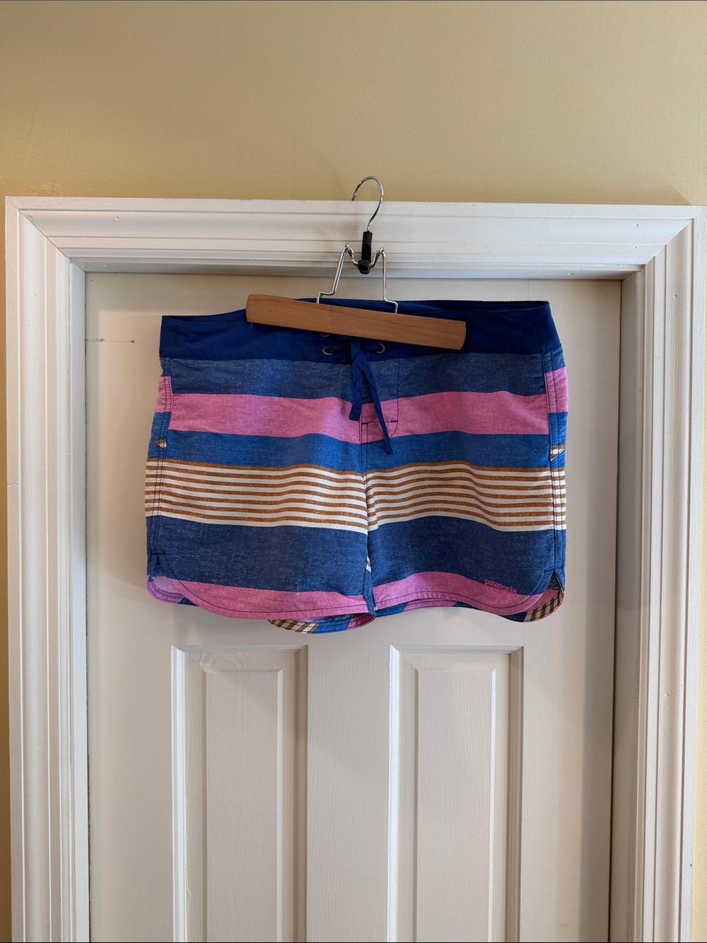 Patagonia Wavefarer Board Shorts in Blue & Pink